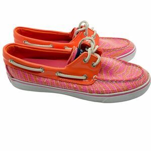 Sperry Top Sider Women's 9688607 Pink/Orange Sequins Lace Up Boat Shoes size 7 M